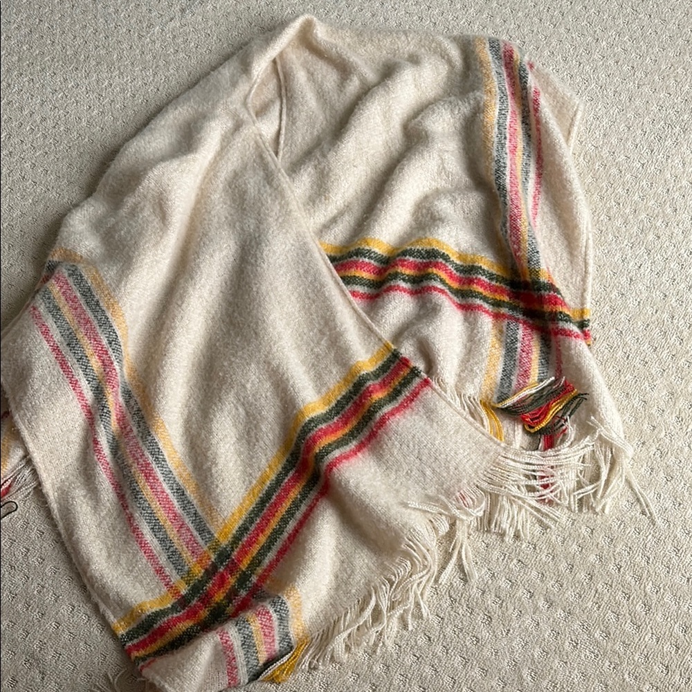 Free People Cream and Red Fringe Poncho